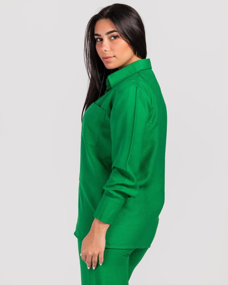 طقم كتان قطعتين بأكمام طويلة- أخضر