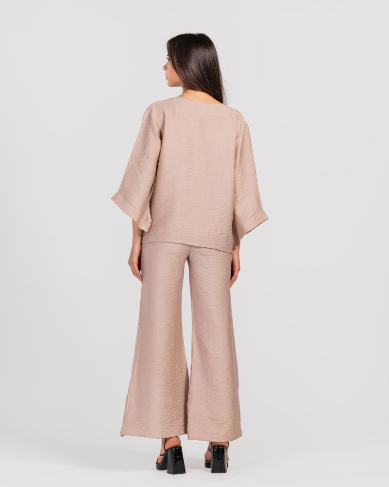 طقم كتان قطعتين - كافيه فاتح