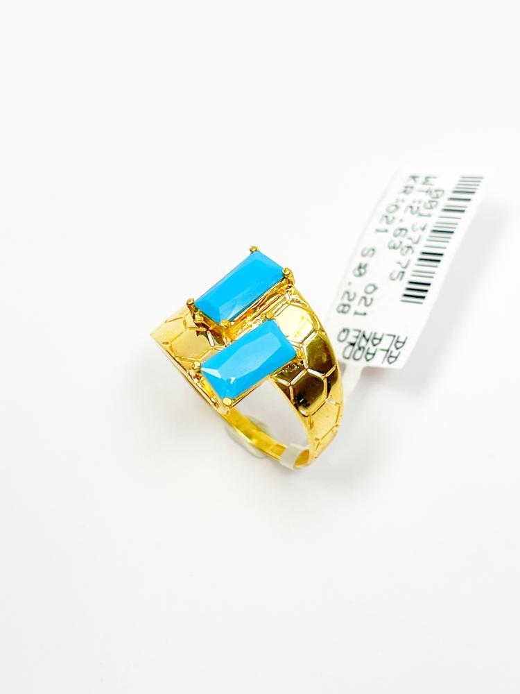 خاتم ذهب بفص فيروزي أنيق-عيار21.