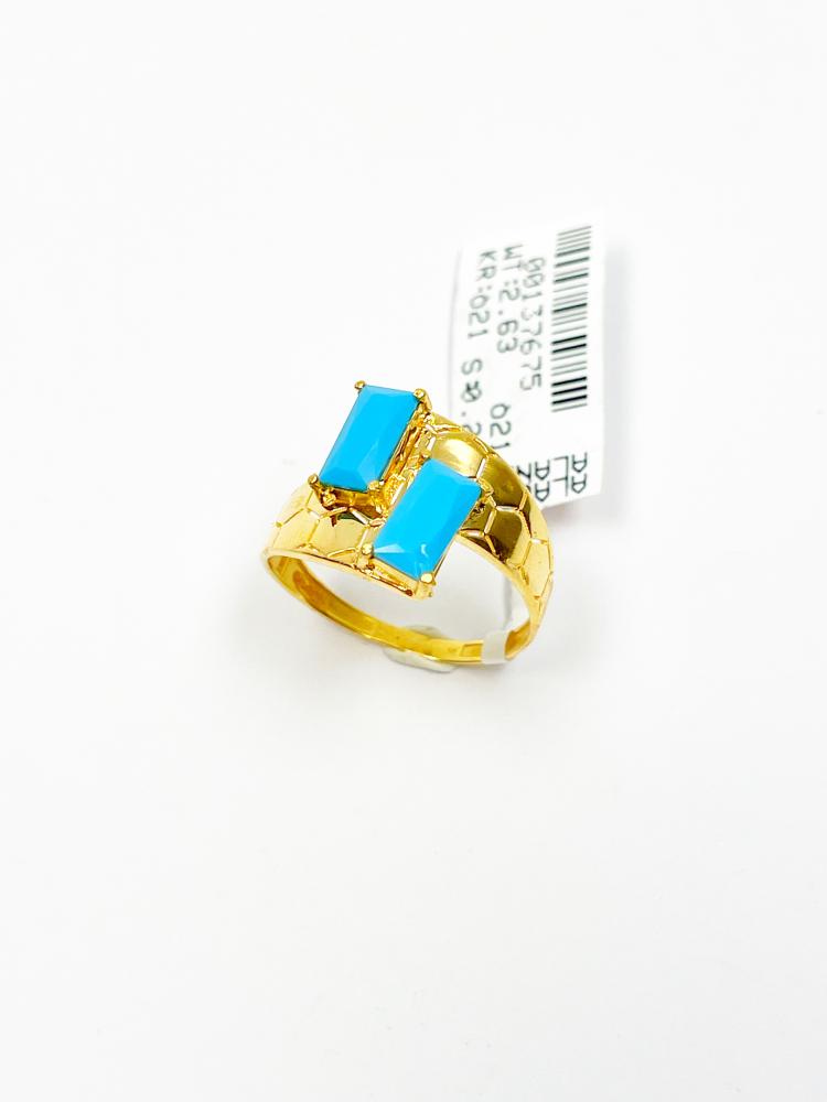 خاتم ذهب بفص فيروزي أنيق-عيار21.