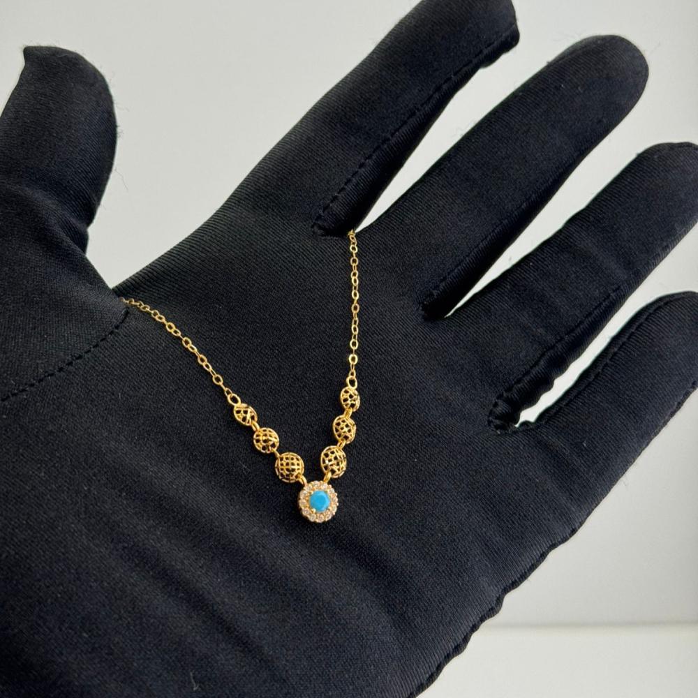 عقد ذهب الفيروز الساحر بلمسة ذهبية- عيار21.