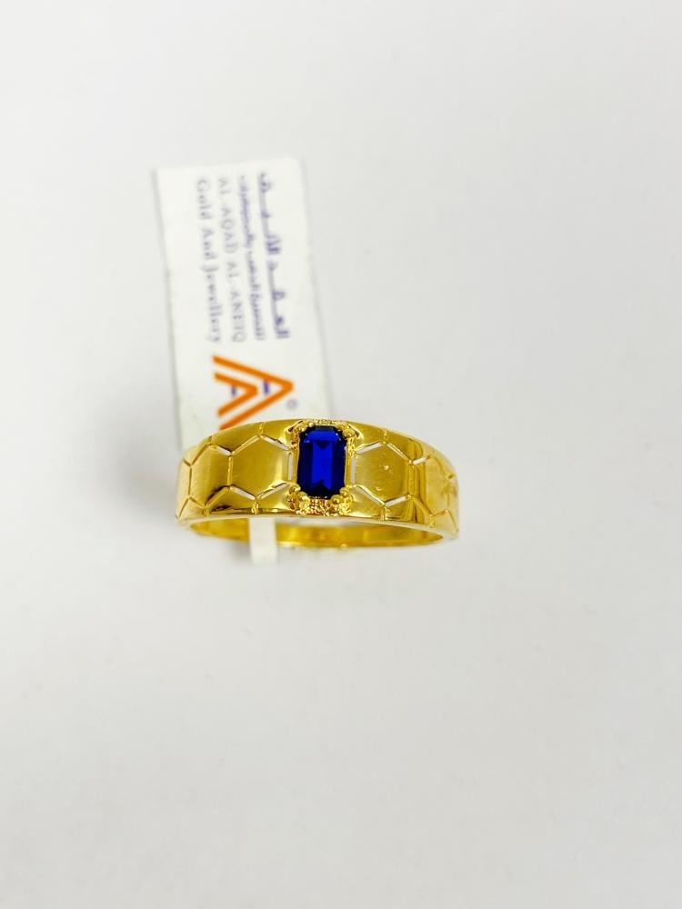 خاتم ذهب عيار 21 بفص أزرق - لمسة راقية.