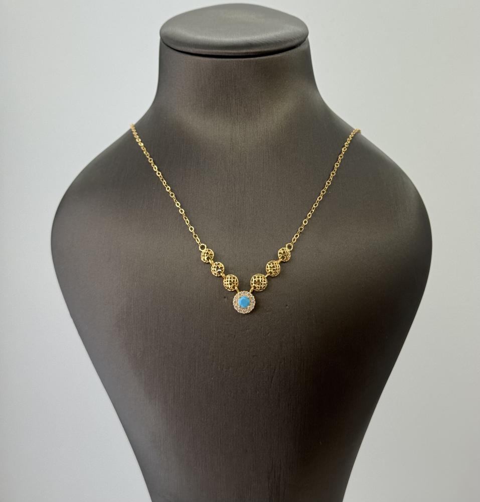 عقد ذهب الفيروز الساحر بلمسة ذهبية- عيار21.