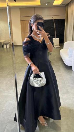 ‏فستان اللون أسود حق سهرة ناعم حلو يجنن
