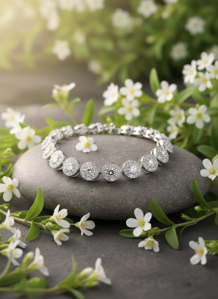 سوار فضي دائري فاخر مرصع بالزركون – بريق يلفت الأنظار