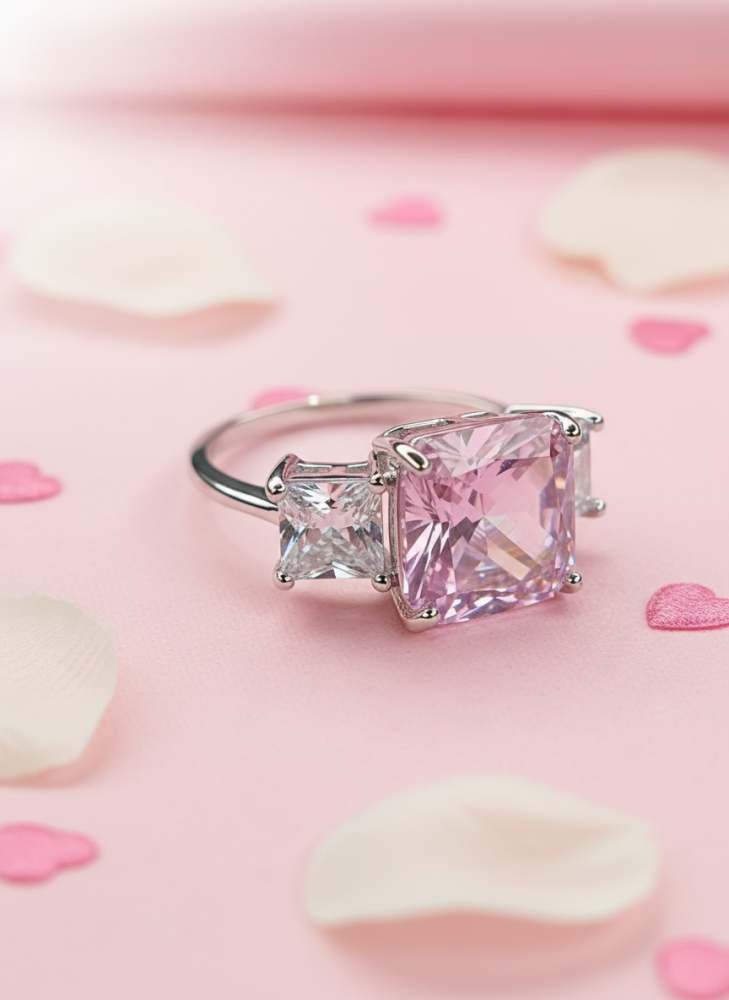 خاتم فضي فاخر بثلاثة أحجار – لمسة رومانسية وأنثوية