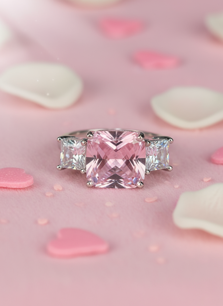 خاتم فضي فاخر بثلاثة أحجار – لمسة رومانسية وأنثوية