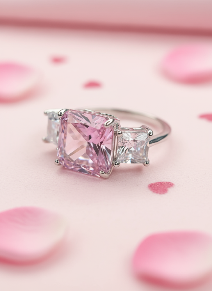 خاتم فضي فاخر بثلاثة أحجار – لمسة رومانسية وأنثوية