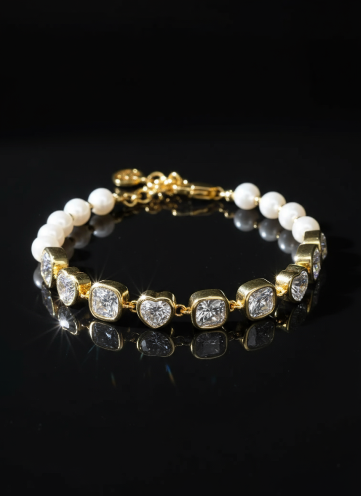 "سوار اللؤلؤ والكريستال – مزيج الأناقة الكلاسيكية والبريق العصري"