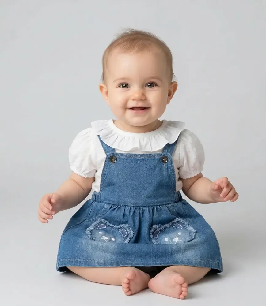 سالوبيت (دنغري) طقم مكون من قميص ابيض ودنغري ازرق بنات