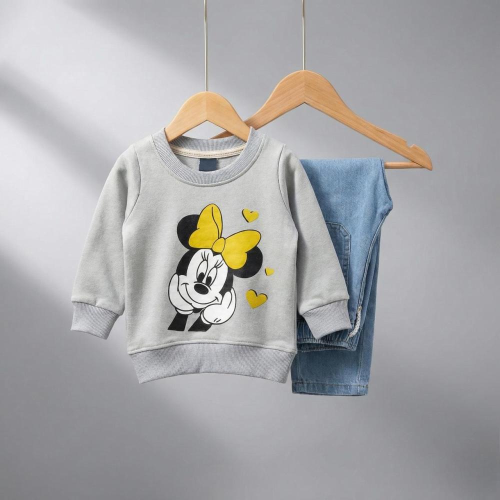 ملابس أطفال قطن بطبعة ميني مع بنطال جينز أنيق