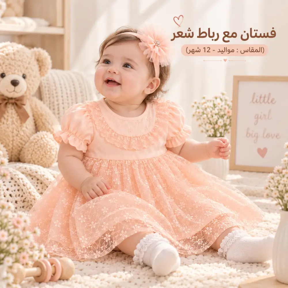 فستان بناتي مواليد مصنوع من قطن 100% ناعم مع طوق