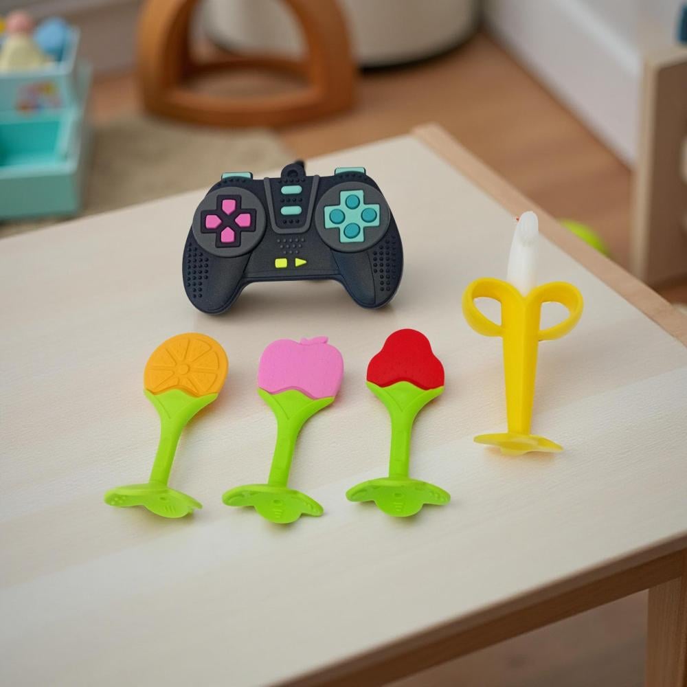 مجموعة عضاضات سيليكون للأطفال 5 قطع  - لونين