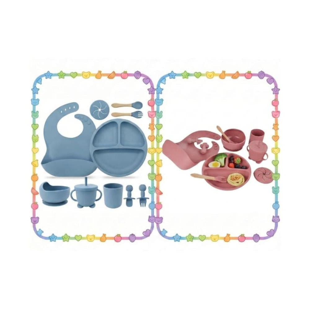 طقم تغذية للأطفال 10 قطع سيليكون –لونين