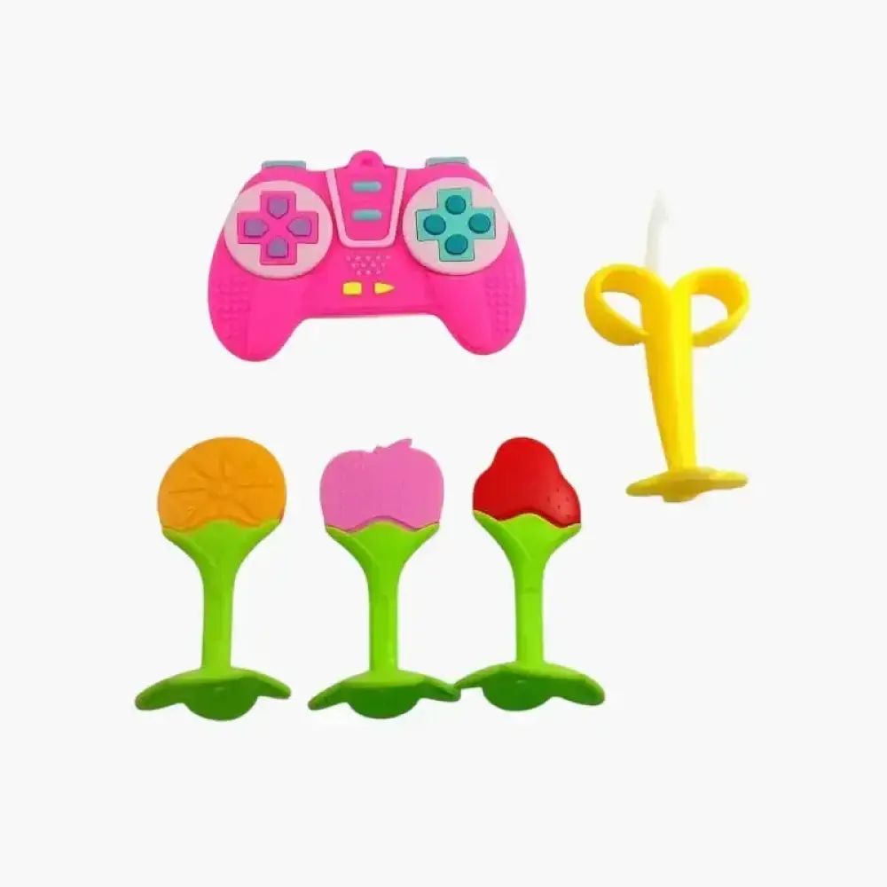 مجموعة عضاضات سيليكون للأطفال 5 قطع  - لونين