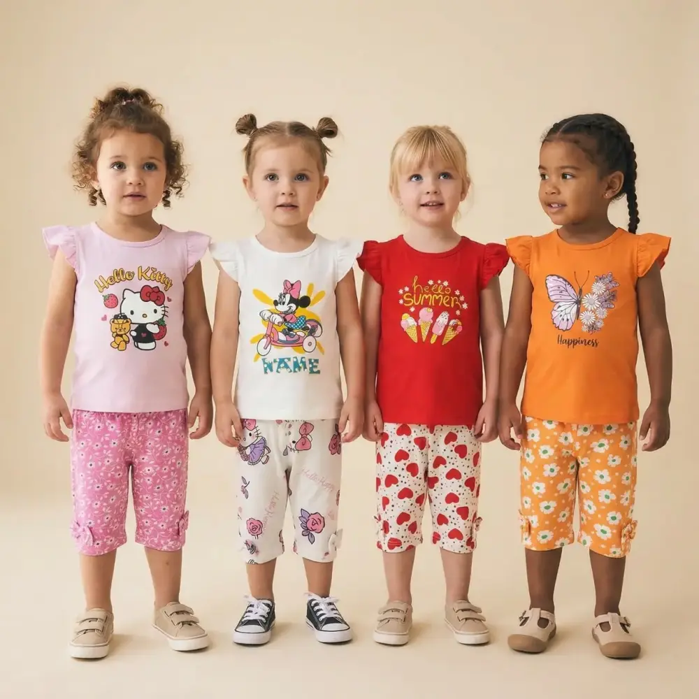 طقم اطفال قطعتين تي شيرت وشورت - عدة الوان