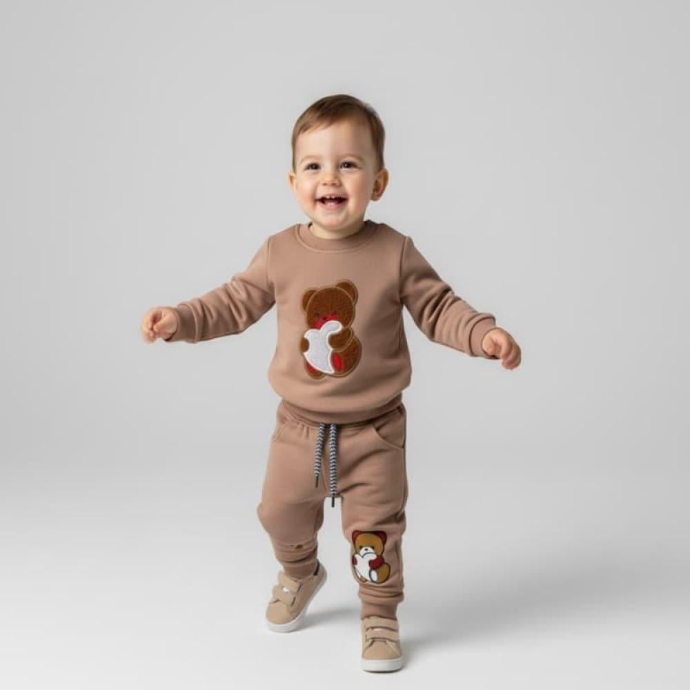 طقم اطفال من قطعتين قطني بطبعة دب - متعدد الوان