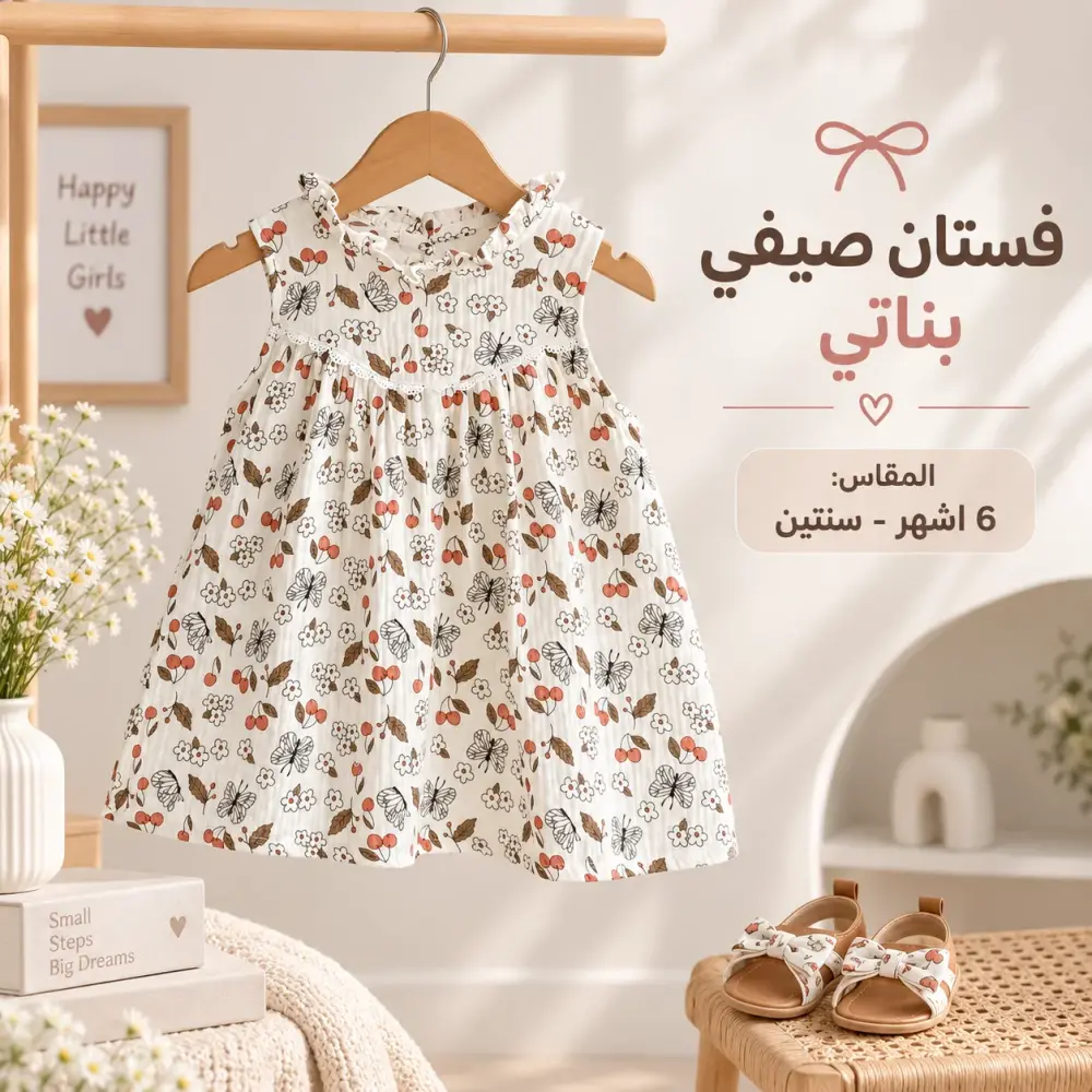 فستان بناتي أطفال خامه قطنية  (6 اشهر - سنتين)