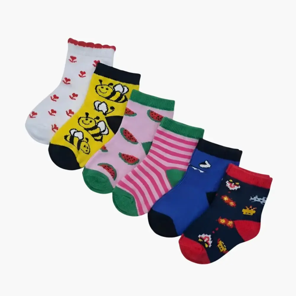 طقم جوارب أطفال (1–3 سنوات) برسومات ملونة  6 قطع
