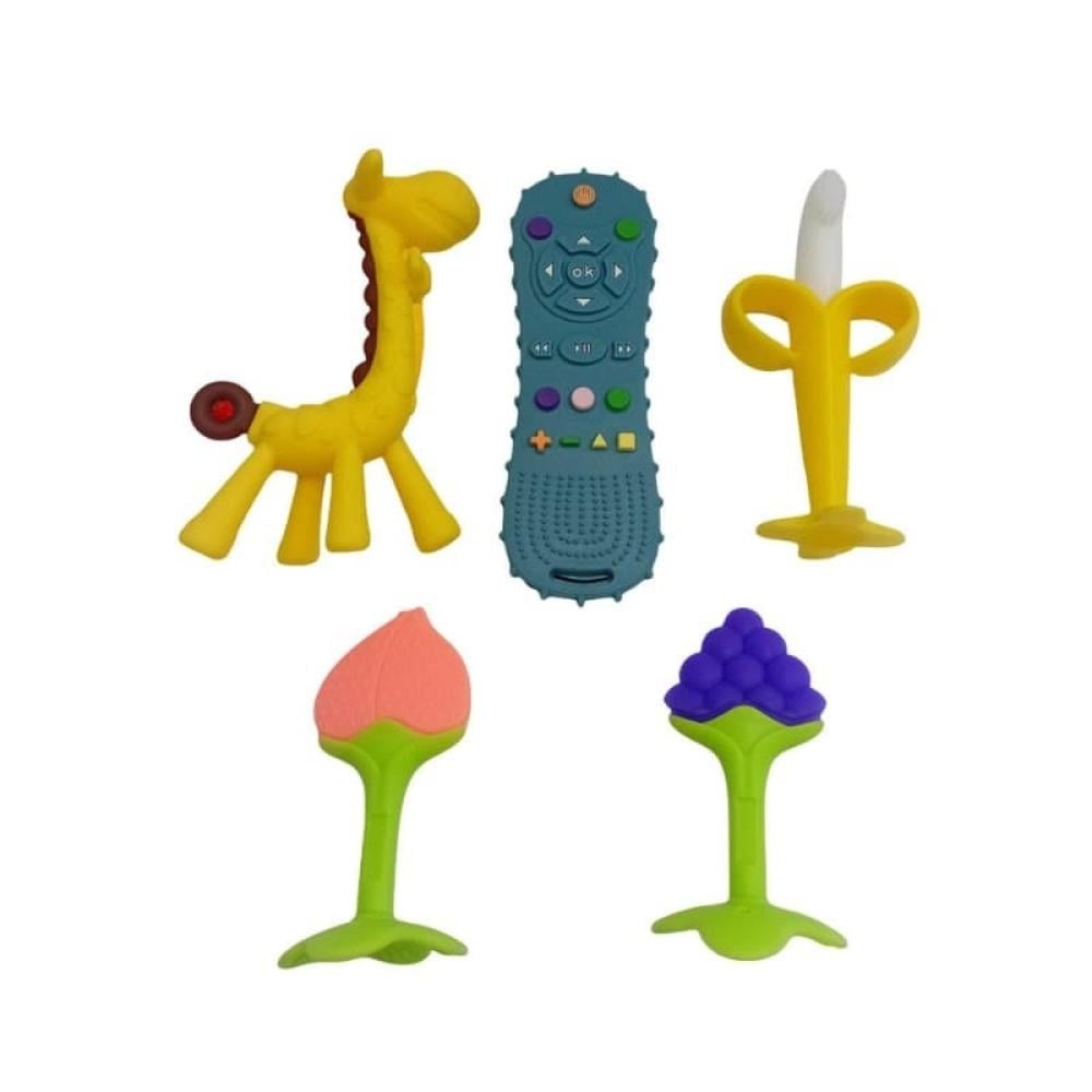طقم عضاضات سيليكون للأطفال -تسنين الرضع 5 قطع -ريموت كنترول - عدة الوان