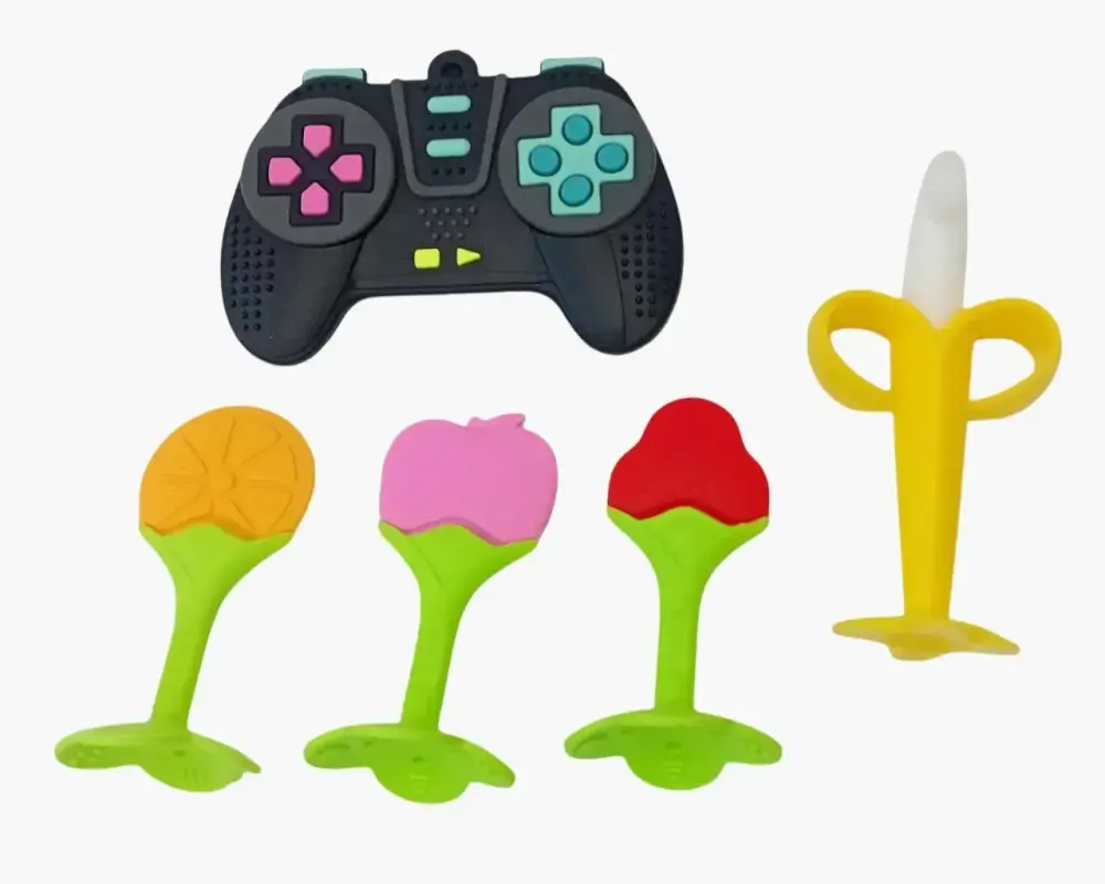 مجموعة عضاضات سيليكون للأطفال 5 قطع  - لونين