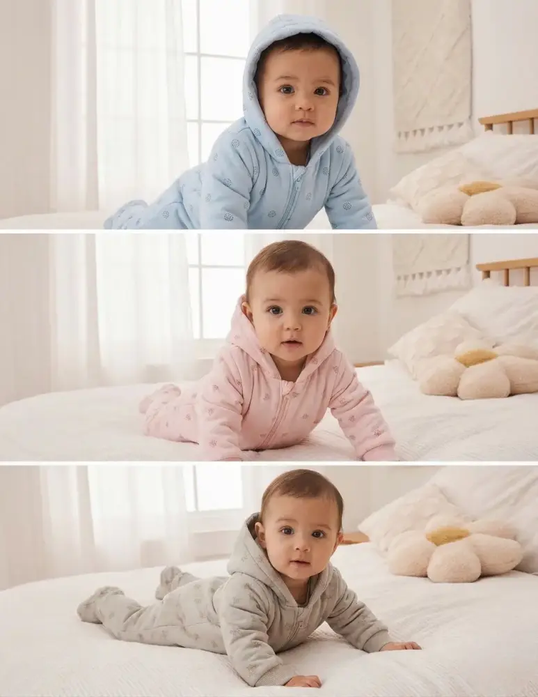 افرول اطفال رومبر قطن بغطاء رأس - عدة الوان