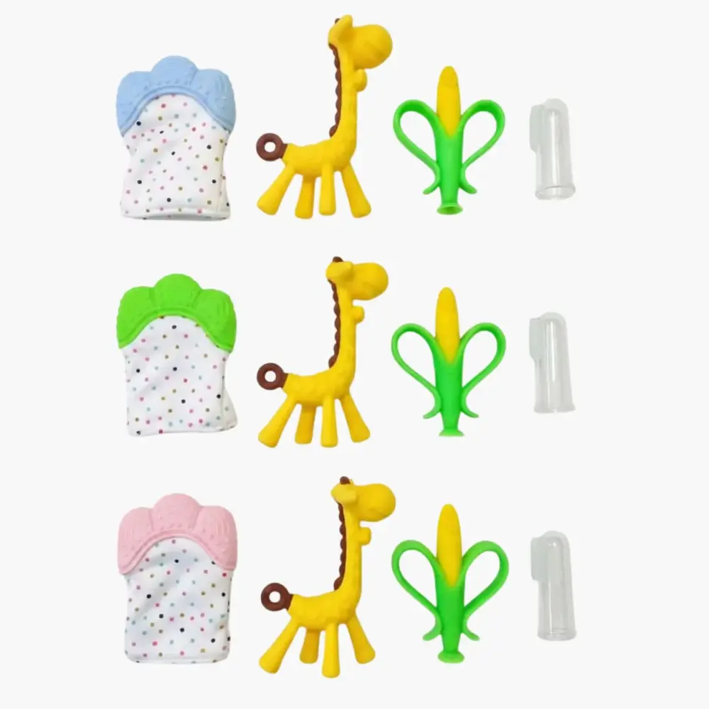 طقم عضاضات سيليكون 4 قطع مع قفاز - عدة الوان