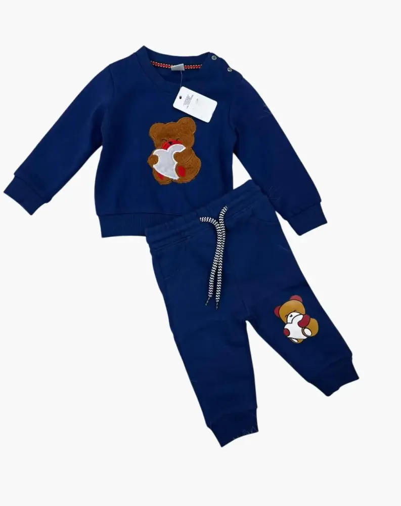 طقم اطفال من قطعتين قطني بطبعة دب - متعدد الوان