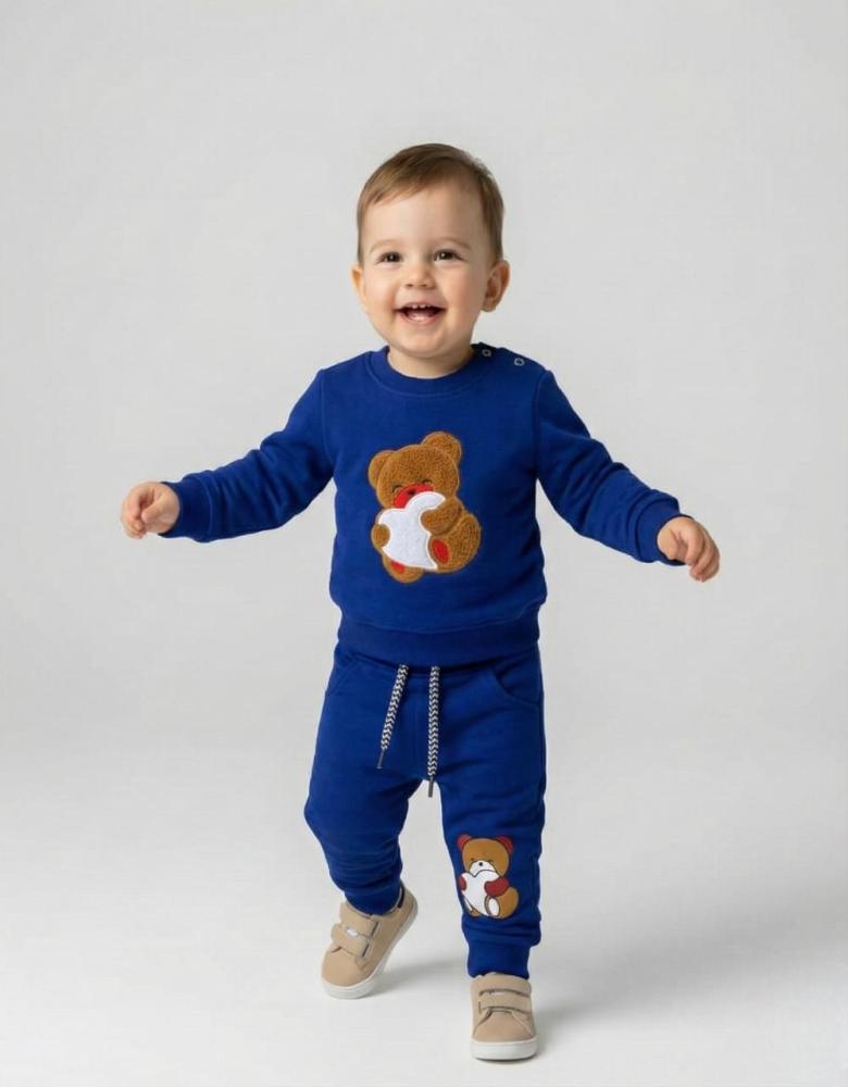 طقم اطفال من قطعتين قطني بطبعة دب - متعدد الوان