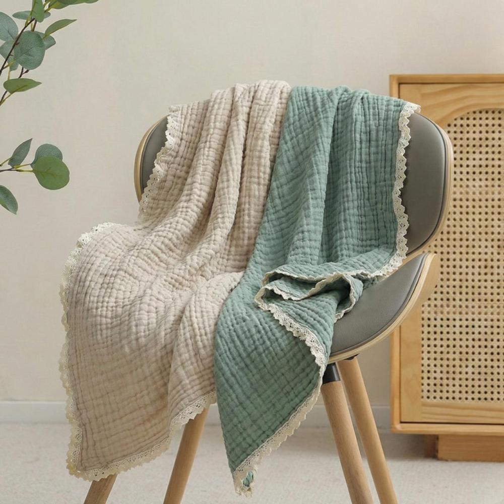 غطاء أطفال قطنية ناعمة بحواف دانتيل