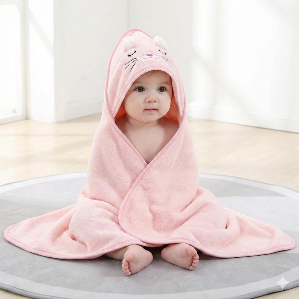 منشفة أطفال بقبعة ناعمة ودافئة متعدد الالوان