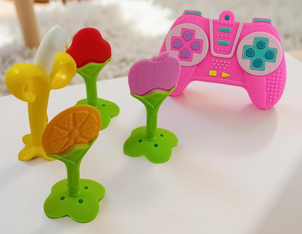 مجموعة عضاضات سيليكون للأطفال 5 قطع  - لونين