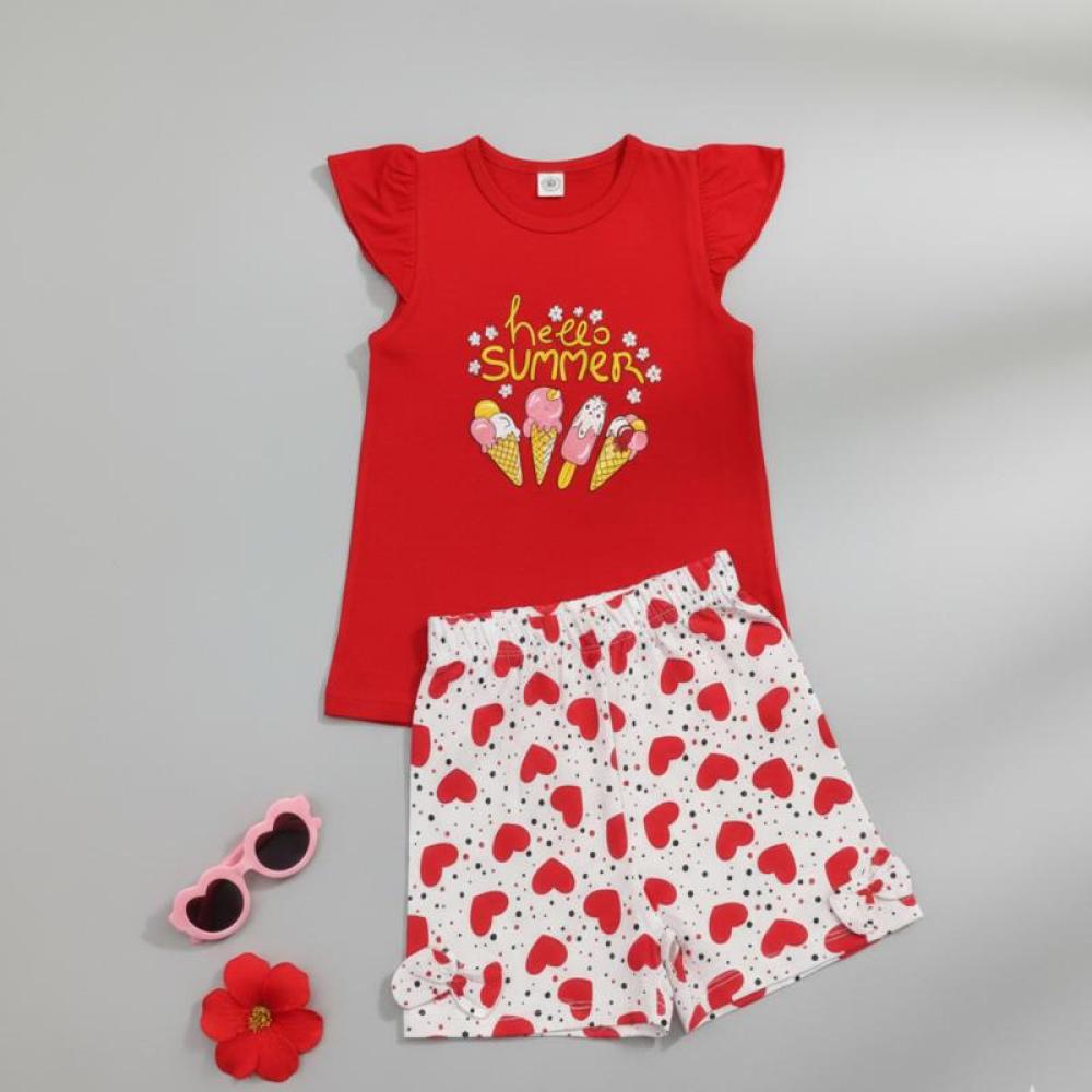 طقم اطفال قطعتين تي شيرت وشورت - عدة الوان