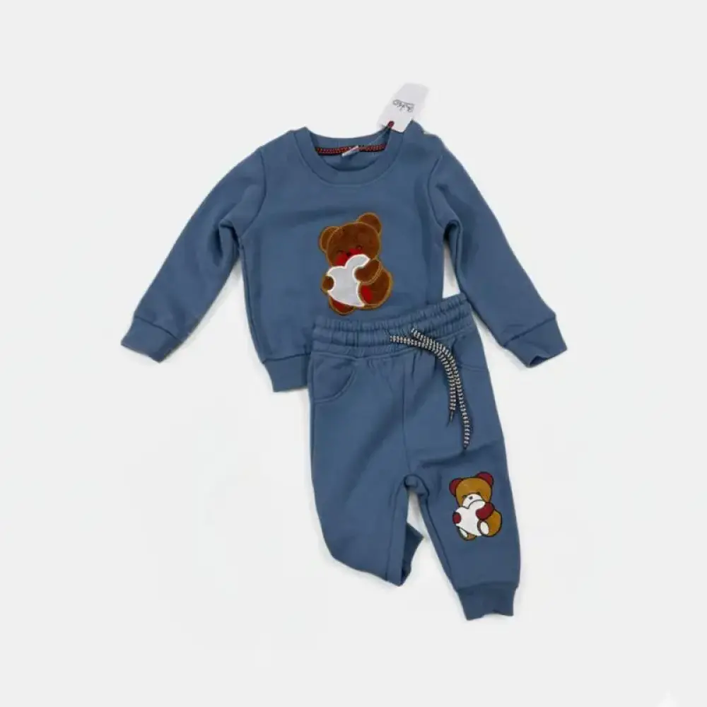 طقم اطفال من قطعتين قطني بطبعة دب - متعدد الوان