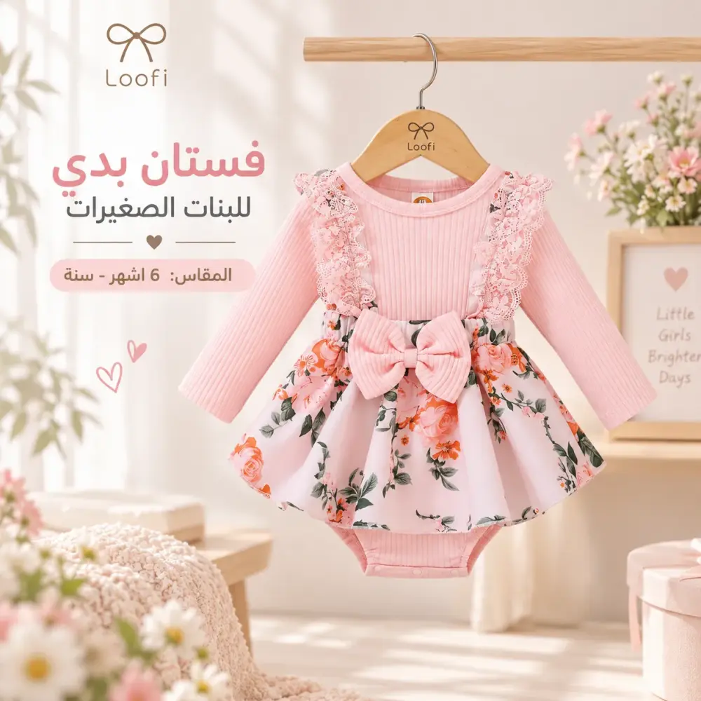 فستان بناتي أطفال وردي (6 اشهر - سنة)
