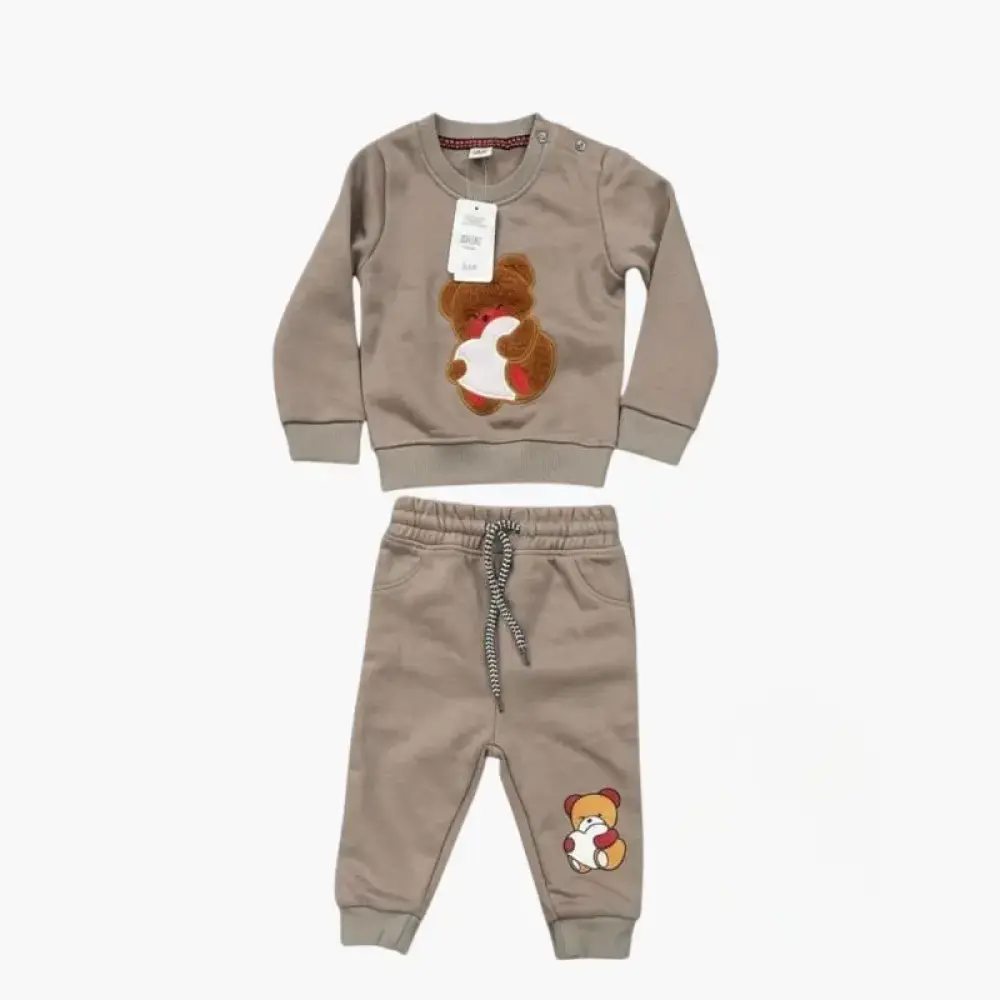 طقم اطفال من قطعتين قطني بطبعة دب - متعدد الوان