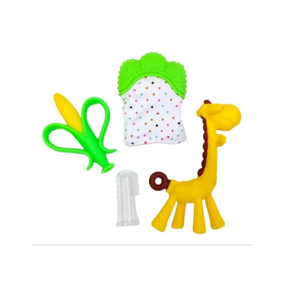 طقم عضاضات سيليكون 4 قطع مع قفاز - عدة الوان