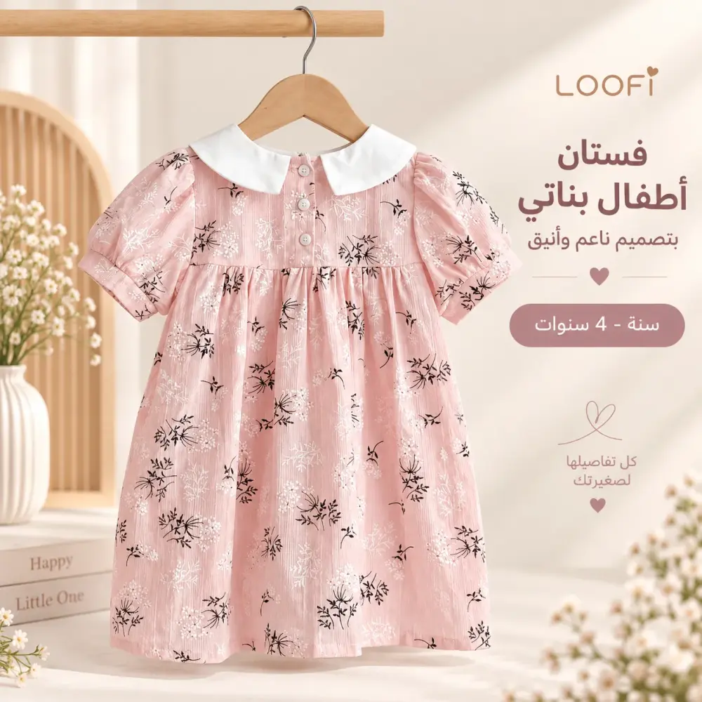 فستان بناتي أطفال قطن وردي ناعم (سنة - 4 سنوات)