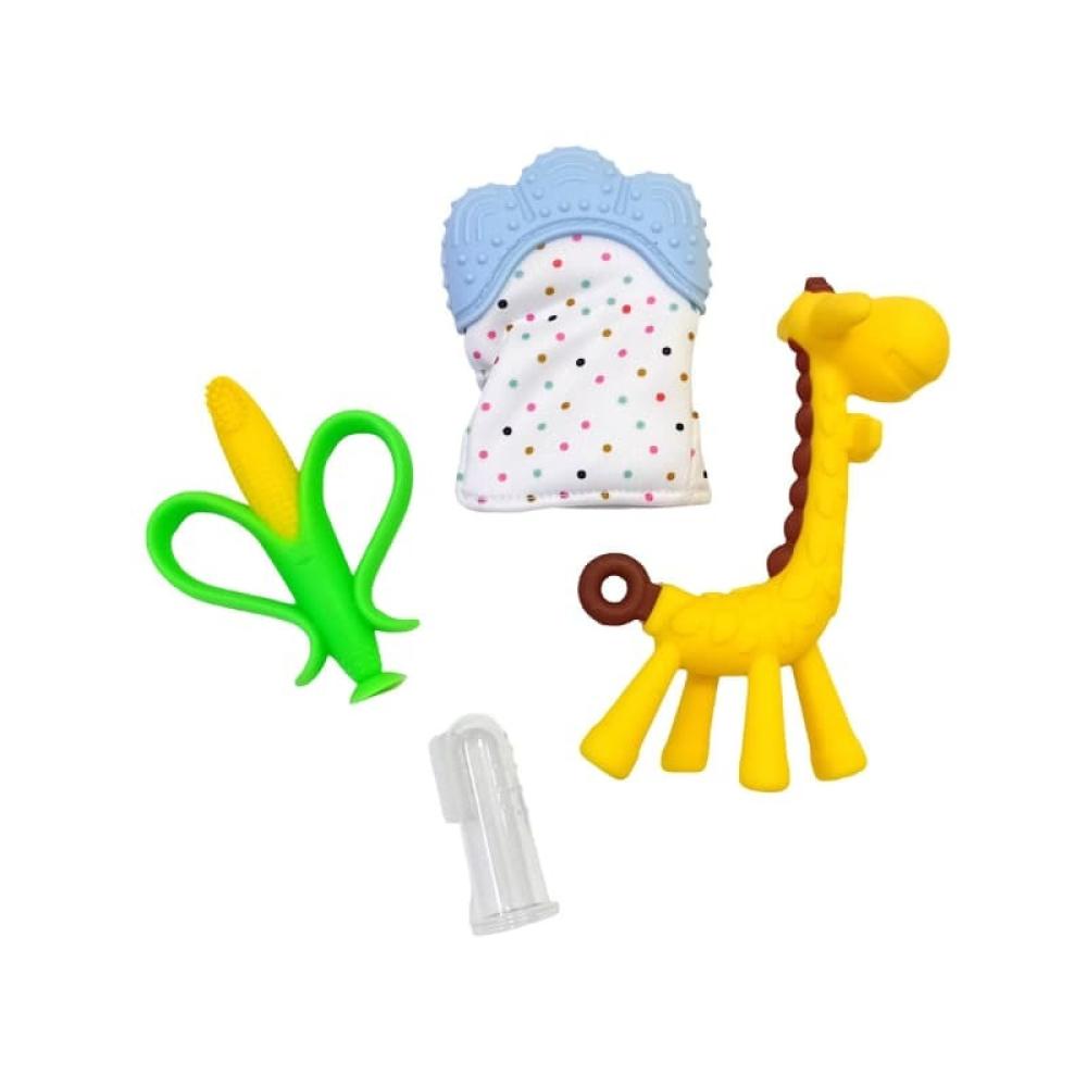 طقم عضاضات سيليكون 4 قطع مع قفاز - عدة الوان