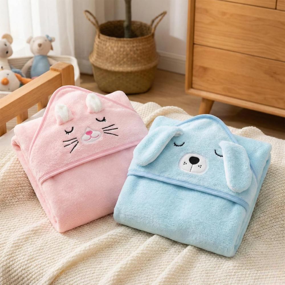 منشفة أطفال بقبعة ناعمة ودافئة متعدد الالوان