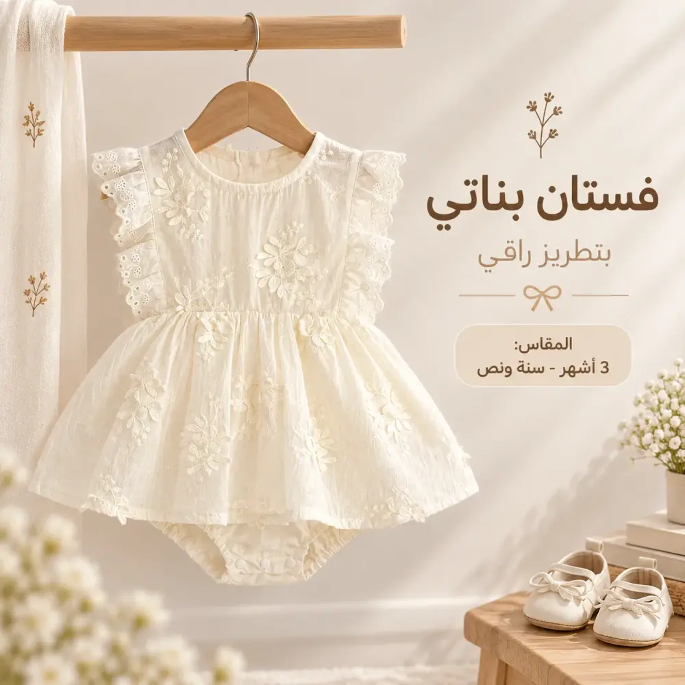 فستان أطفال بناتي قطن ناعم ( 3 اشهر - سنة ونص)– لإطلالة ساحرة
