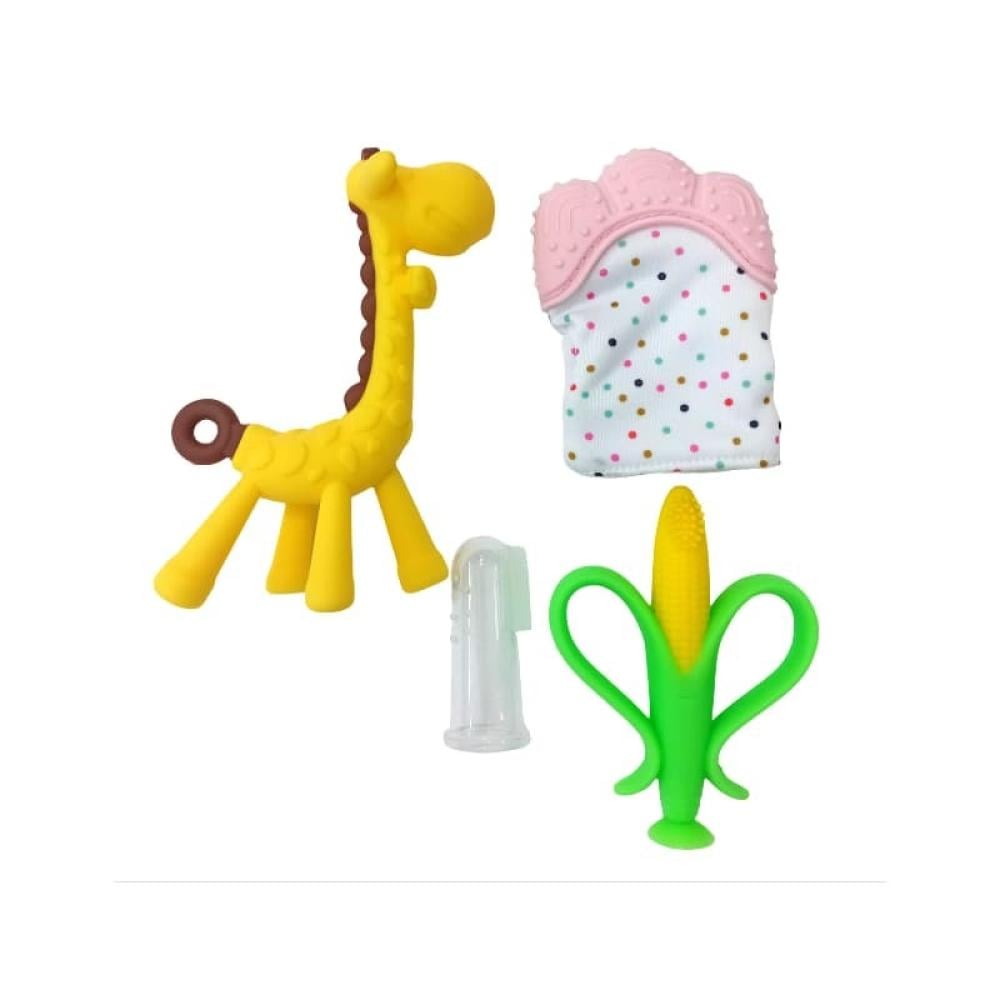 طقم عضاضات سيليكون 4 قطع مع قفاز - عدة الوان