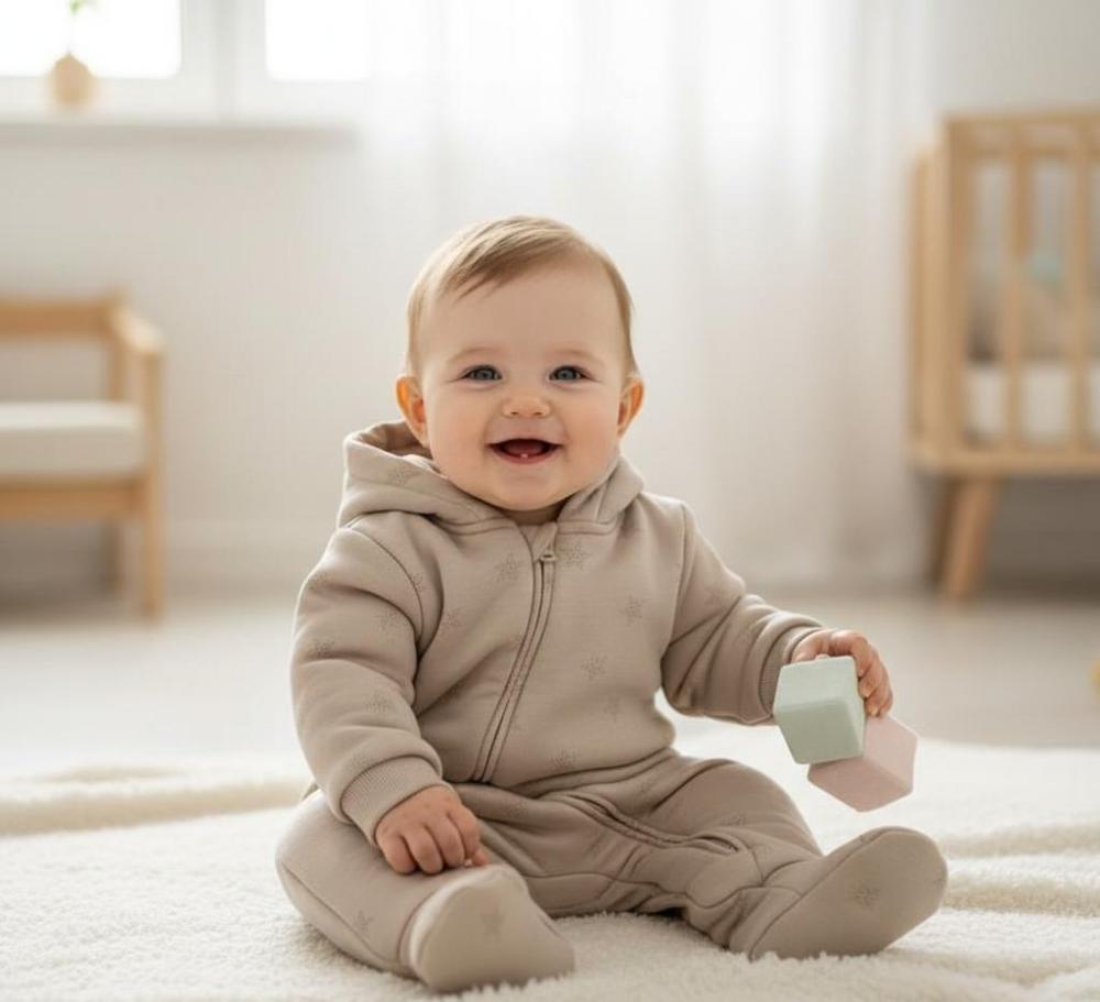 افرول اطفال رومبر قطن بغطاء رأس - عدة الوان