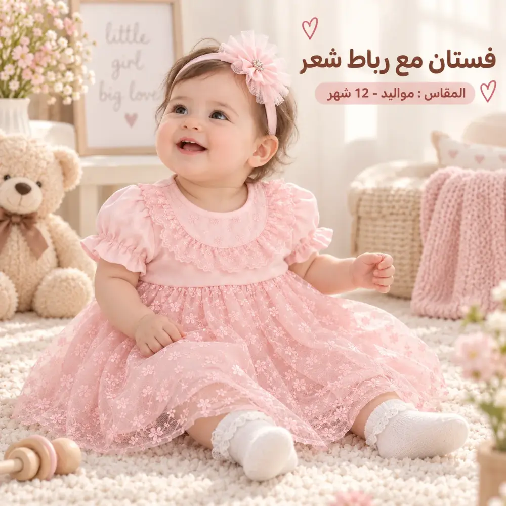 فستان بناتي مواليد مصنوع من قطن 100% ناعم مع طوق