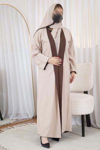 عبايه لف دبل فيس باللونين البيج والعودي قماش كريب...