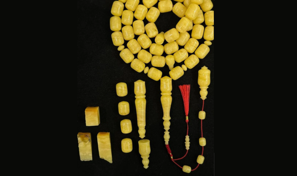 سبحة كهرمان طبيعي حجر واحد خراطة ربيع غيث مشخط تايغر