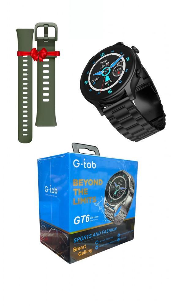 جي تاب ساعة ذكية جي تي ديلوكس بسوار جلدي اضافي بطارية 300 مللي امبير في الساعة مقاومة للماء بتصنيف IP68Q لمقاومة المياه والغبار والاتصال الذكي