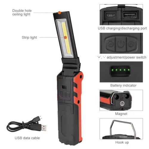 مصباح LED قابله للشحن USB بطاريه الشعله وبنك الطاق...