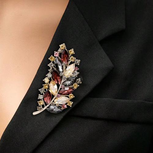 دبوس بروش ورقة بلورية للنساء، إبزيم من الزجاج المر...