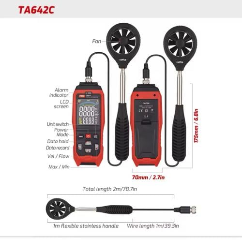 TASI TA642C مقياس سرعة الرياح الرقمي عالي الدقة US...